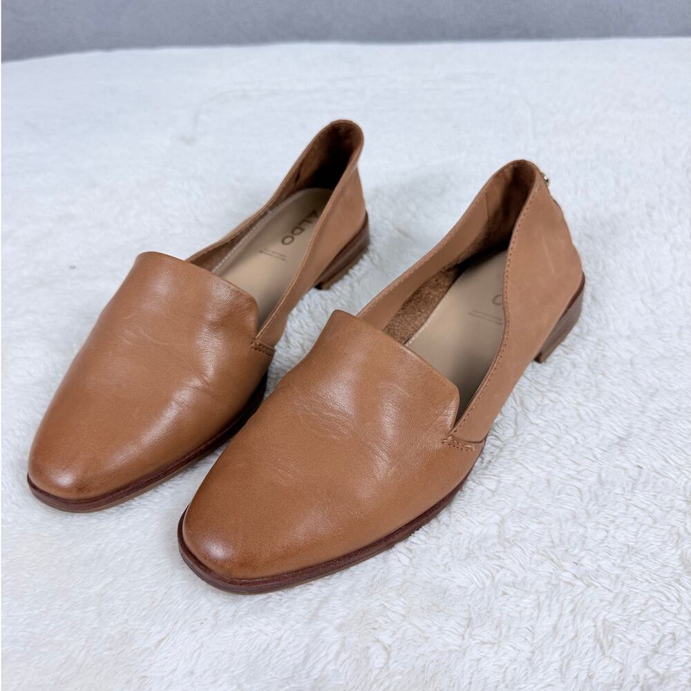 ALDO Veadith 2.0 Leather Loafers Women's 6.5 Tan Cognac Slip On Flats